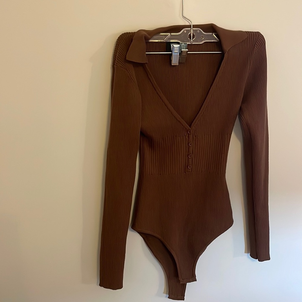 Brown collared bodysuit - Bardot (revolve)